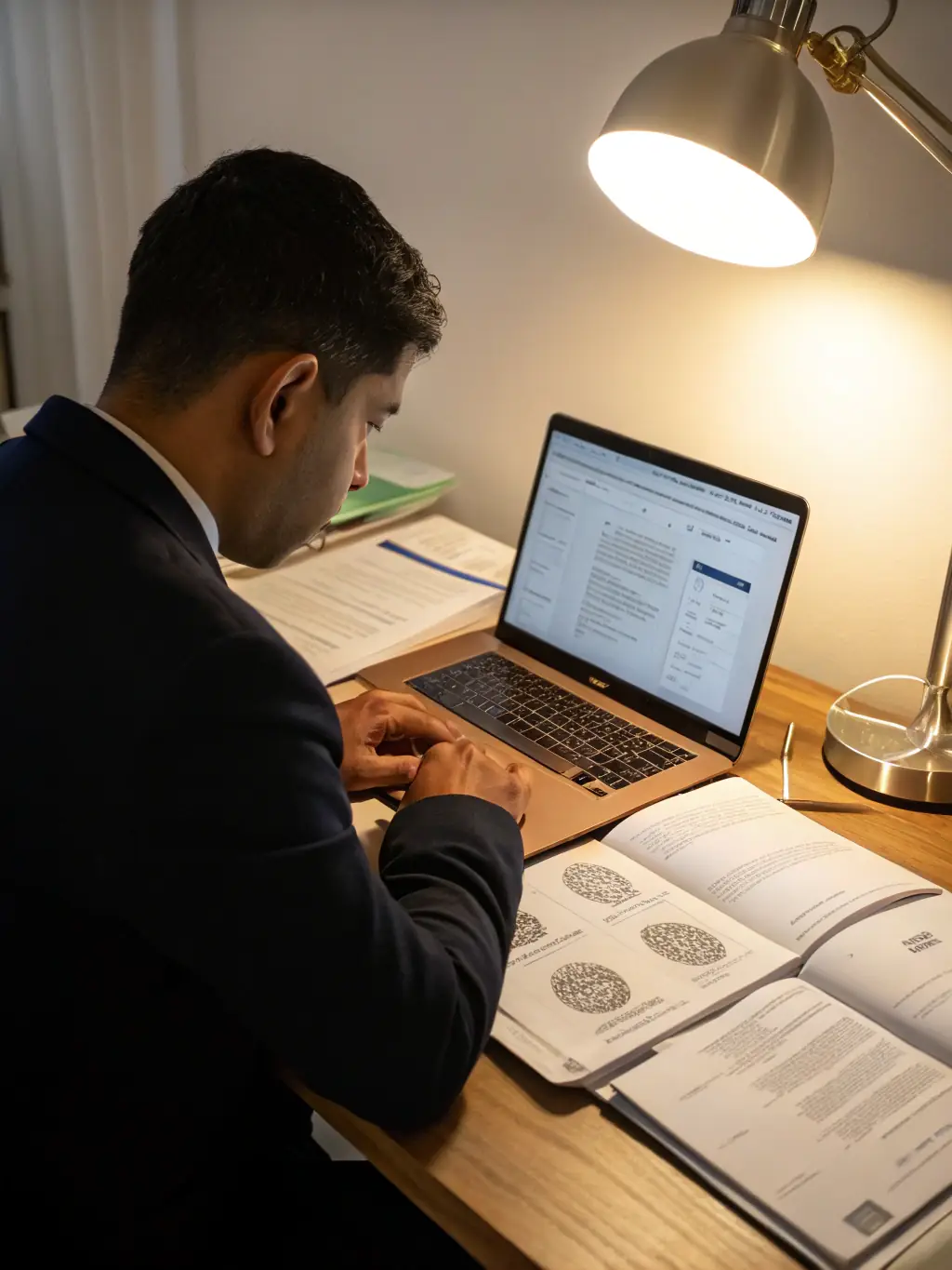A close-up shot of various immigration forms neatly organized on a desk, with a pen resting on top, symbolizing meticulous attention to detail in form filling.
